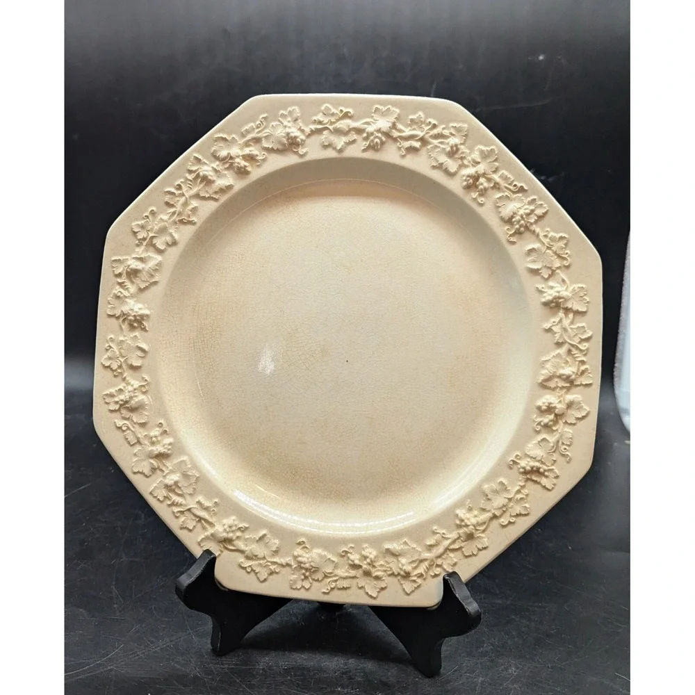 Set/5 Vintage Wedgwood Cream On Cream Octagonal Dinner Plate 9.5